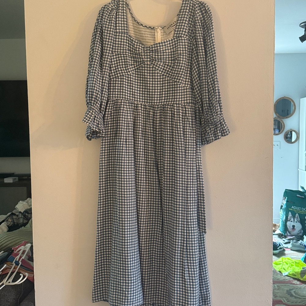 Jessa Kae x Leah Ryder Blue Gingham Dress Large - Picture 3 of 6